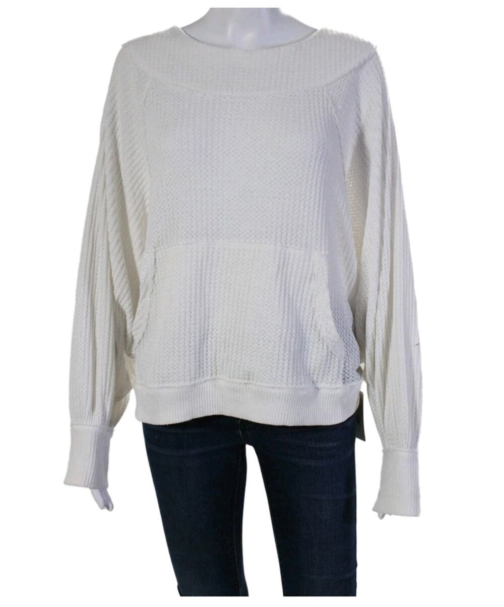 Free People Ivory Waffle Knit Shirt XS NWT $78 Oversized Boho Beach